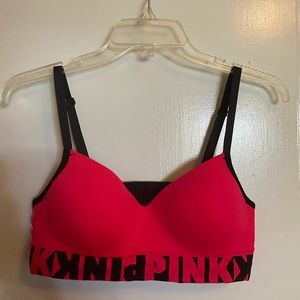 Pink brand red and black light sports bra